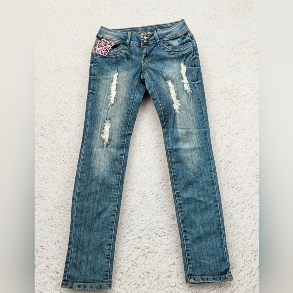 Size 11 Para Women's Distressed Blue Skinny Jeans